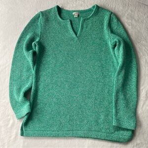 L.L. Bean Split Neck Sweater 100% Cotton Heavy Knit Teal Marled Size Medium